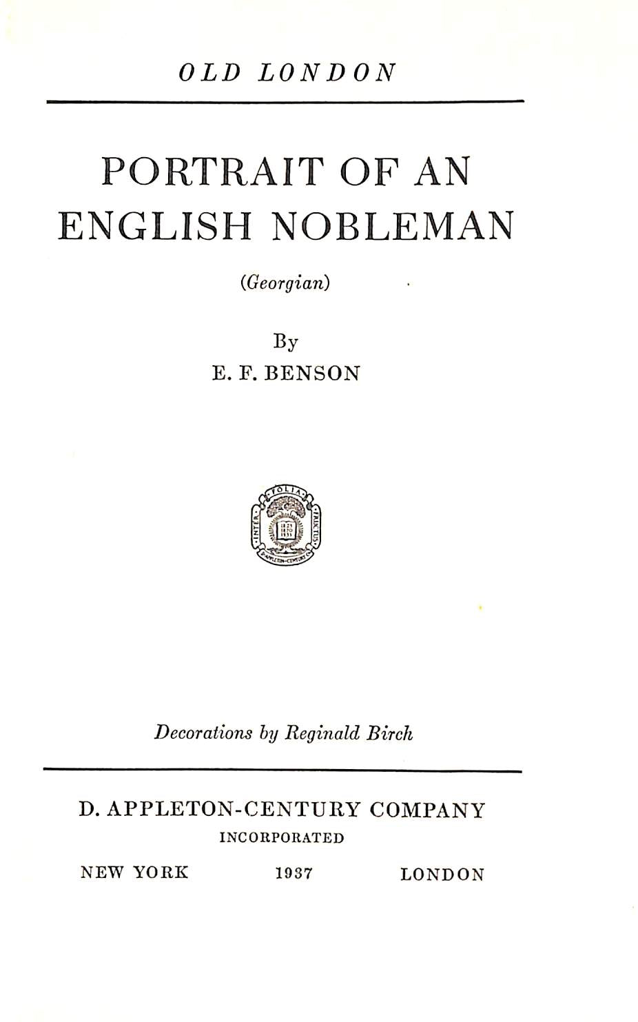 "Old London" 1937 BENSON, E.F. (Edward Frederic)