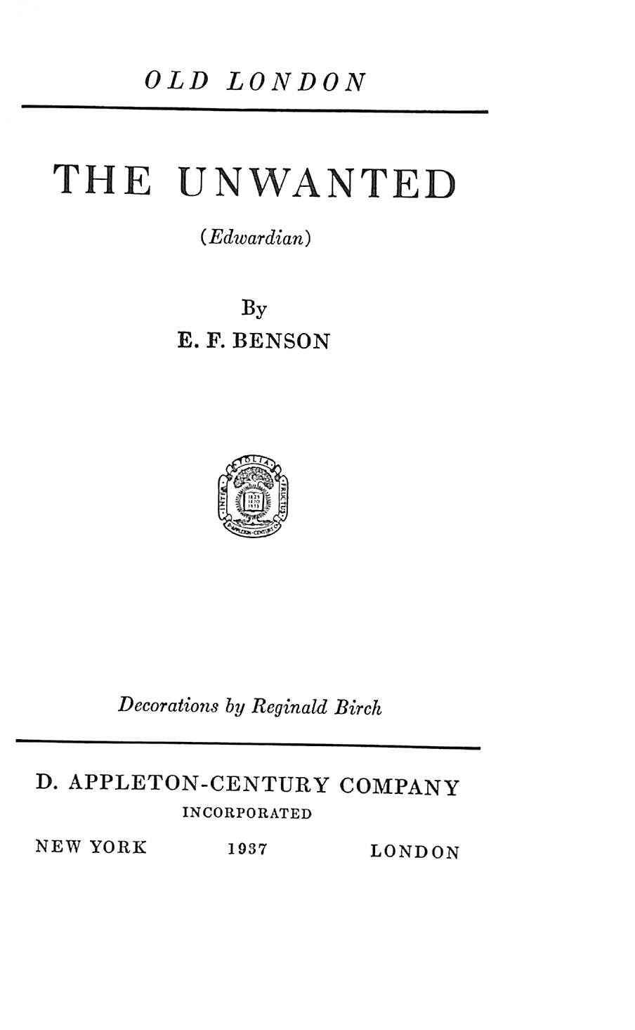 "Old London" 1937 BENSON, E.F. (Edward Frederic)