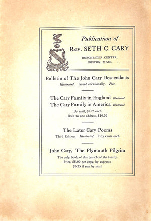 "John Cary The Plymouth Pilgrim" 1911 CARY, Seth C.