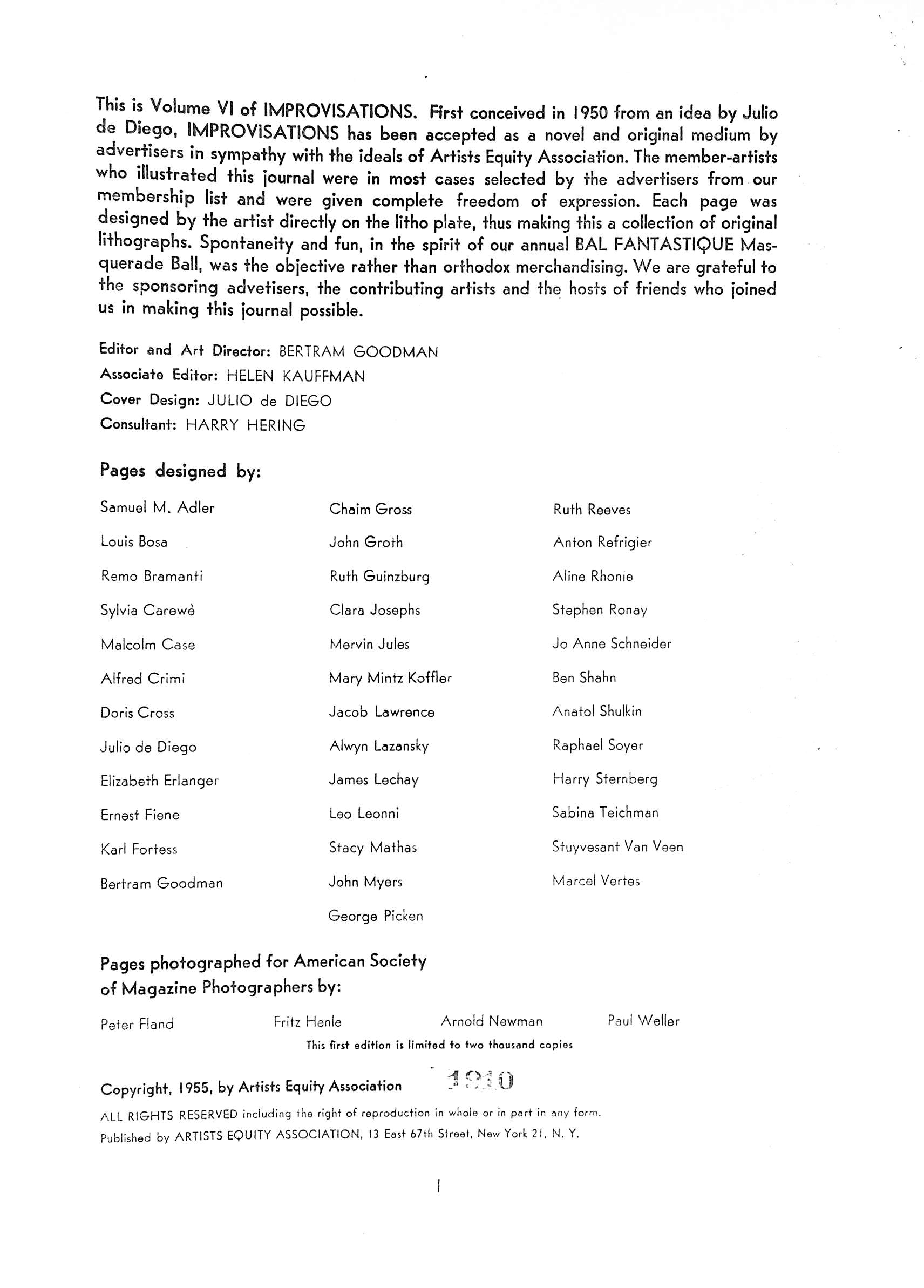 "Improvisations Bal Fantastique Masquerade Hotel Sheraton Astor 1955" GOODMAN, Bertram [editor and art director] (SOLD)