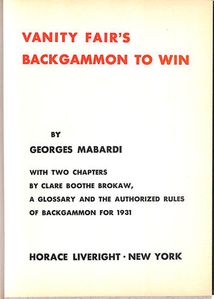"Vanity Fair's Backgammon To Win" 1931 MABARDI, Georges