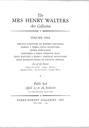 "Art Collection Of Mrs. Henry Walters Volumes One & Two" 1941