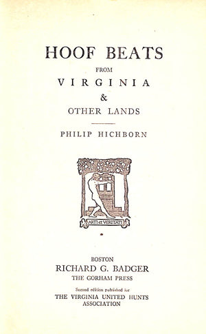 "Hoof Beats From Virginia & Other Lands" 1912 HICHBORN, Philip