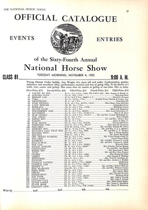 The National Horse Show: Sixty-Ninth Year - November 4-11, 1952
