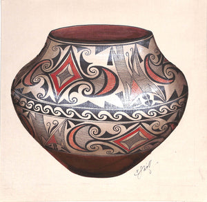 Acoma Pot Gouache Painting by CJ Wolf