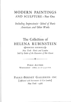"The Helena Rubinstein Collection: Modern Paintings And Sculptures Part One" 1966