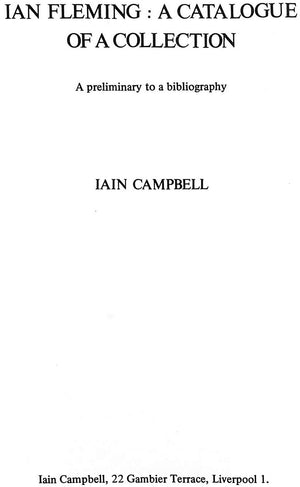 "Ian Fleming: A Catalogue of A Collection" 1978 CAMPBELL, Iain