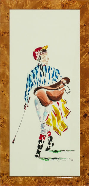 French Jockey Watercolour by Lucien Peytong (b.-Deauville 1950)