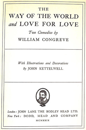 "The Way Of The World And Love For Love" 1929 CONGREVE, William