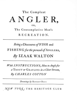 "The Compleat Angler or, the Contemplative Man's Recreation" 1938 WALTON, Isaak