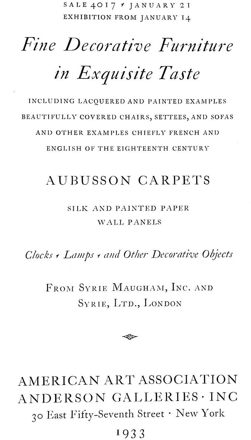 "Fine French & English Decorative Furniture Stock Of Syrie Maugham, In