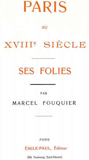 "Paris Au XVIIIe Siecle" 1916 FOUQUIER, Marcel