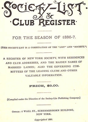"Society-List & Club Register For The Season Of 1886-7"