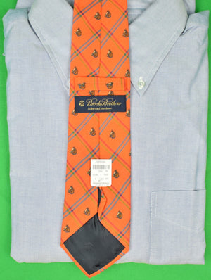 "Brooks Brothers Orange Wool Challis Horse Head Plaid Tie" (New w/ BB Tag)