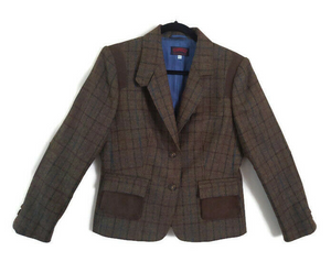 O'Connell's Ladies Shetland Tweed Windowpane Cropped Jacket/ Blazer Sz: 10