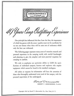 "David T. Abercrombie Camp Outfitters 1941"
