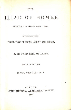 "The Illiad Of Homer" 1868 Earl Of Derby, Edward