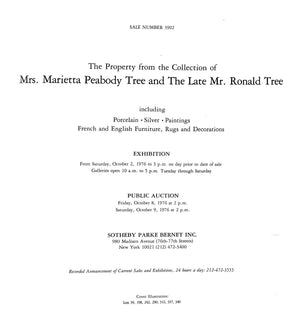 "The Property From The Collection Of Mrs. Marietta Peabody Tree And The Late Ronald Tree Oct. 8-9 1976"