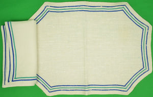 Set of 8 Placemats & 8 Linen Dinner Napkins c1940s w/ Green/ Blue Borders