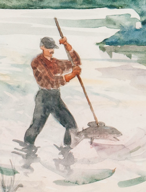 Gaffing A Fish On The Susquehanna River Watercolour by B.M. Kremitske