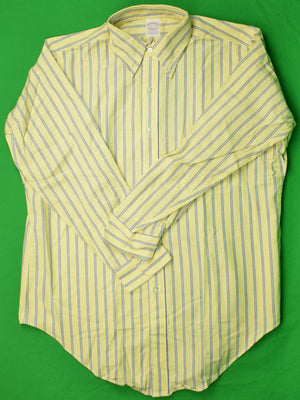 Brooks Brothers Yellow w/ Blue Track Stripe OCBD Shirt Sz 16-2