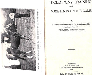 "Polo Pony Training With Some Hints On The Game" 1928 RAMSEY, Col. F.W.