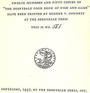 "The Derrydale Cook Book Of Fish & Game Vol. 1 & 2" 1937 DE GOUY, L.P.