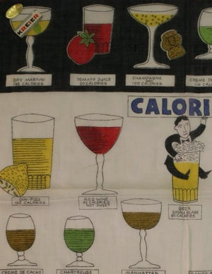 "Cocktail Calories B&W Pocket Square w/ Red Trim & Calories Of 22 Beverages"