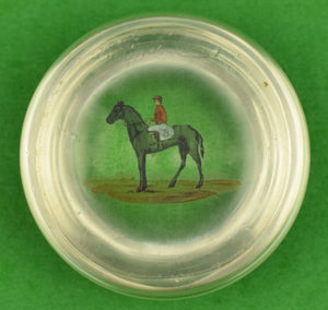Hand-Painted #8 Racehorse on Glass Dome Paperweight