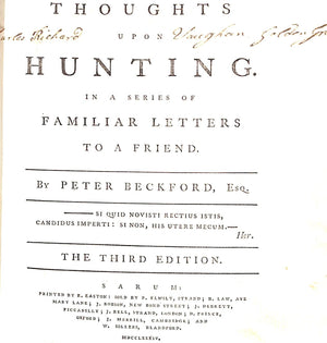 "Thoughts on Hunting" 1784 BECKFORD, Peter, Esq