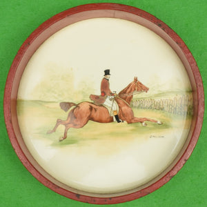 Hand-Painted Fox-Hunter Porcelain Tile in Red Leather Tray