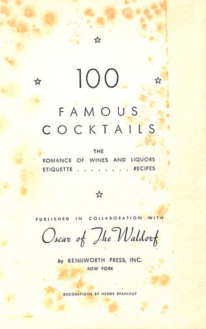 "100 Famous Cocktails" Oscar Of The Waldorf 1934 (SOLD)