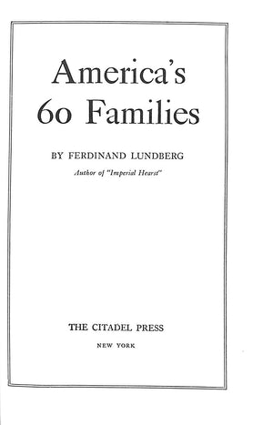 "America's 60 Families" 1946 LUNDBERG, Ferdinand