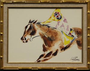 "Winning Home" Watercolour by Lucien Peytong (b.-Deauville, FR 1950)