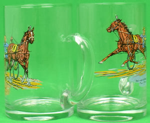 Pair Of Paul Brown Harness Glass Mugs "RACING A STORM And THE WINNER"