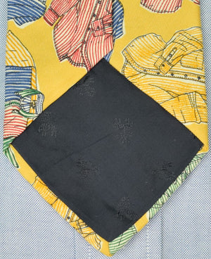 "Brooks Brothers Yellow Silk Tie w/ Fun Shirt Print"