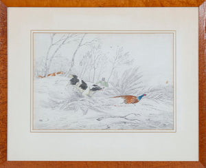 "Huntsman w/ Two Game Dogs Pheasant Shooting" Drawing w/ Watercolour by Henry Alken