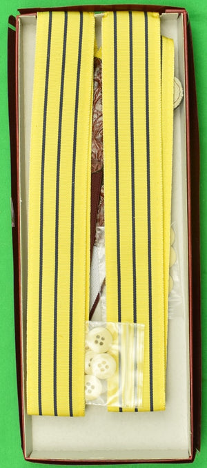 "J. Press Yellow Grosgrain/ Navy Tri-Pinstripe Braces w/ Grained Leather Tabs" (DEADSTOCK In Box!)