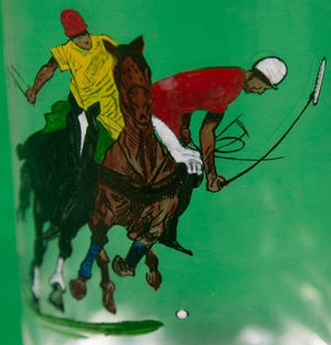 Set Of (4) Hand-Enamel Painted (H. Martin) Equestrian c1940s Highball Glasses