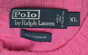 Polo by Ralph Lauren 100% Hot Pink Cashmere Cable Crew Neck Sweater Sz: XL