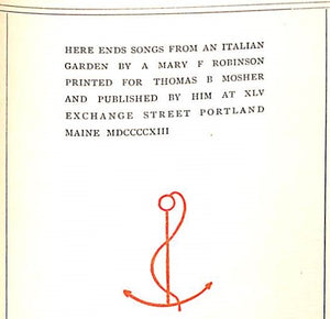"Songs From An Italian Garden" 1913 ROBINSON, Mary F.