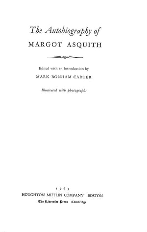 "The Autobiography Of Margot Asquith" 1963 ASQUITH, Margot