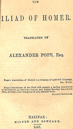 "Homer's Illiad" 1857 POPE, Alexander (SOLD)