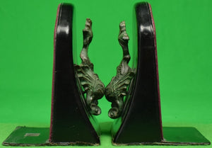 "Bronze Dolphin on Black Leather Bookends"
