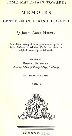 "Lord Hervey's Memoirs" 1931 SEDGWICK, Romney [edited by]