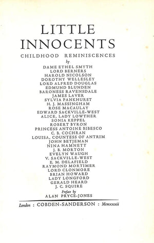 "Little Innocents: Childhood Reminiscences" 1932 PRYCE-JONES, Alan [w/ a preface by]