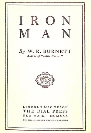 "Iron Man" 1930 BURNETT, W.R.