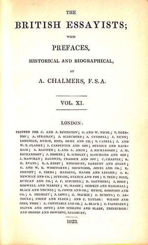 "The British Essayists: With Prefaces On Historical And Biographical Vol. XI" 1823 CHALMERS, A.