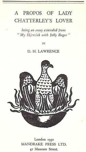 "Apropos Of Lady Chatterley's Lover" 1930 LAWRENCE, D.H.