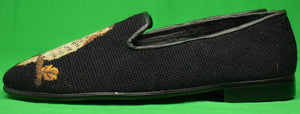 "Needlepoint Black Slippers Embroidered w/ Owls" Sz: 11-1/2 (New) (SOLD)